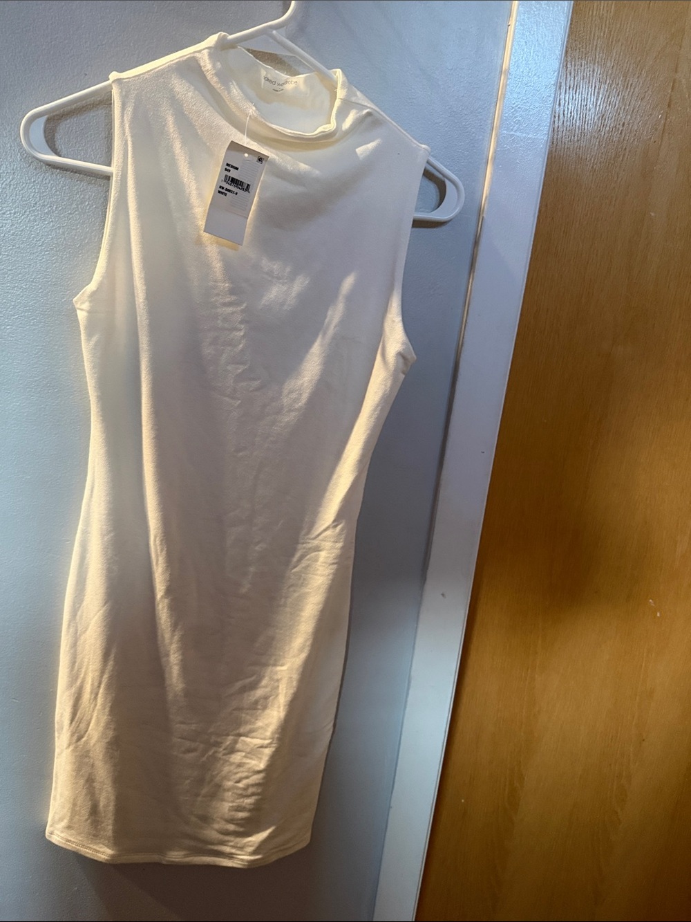 naked wardrobe White Sleeveless Mock Neck Dress